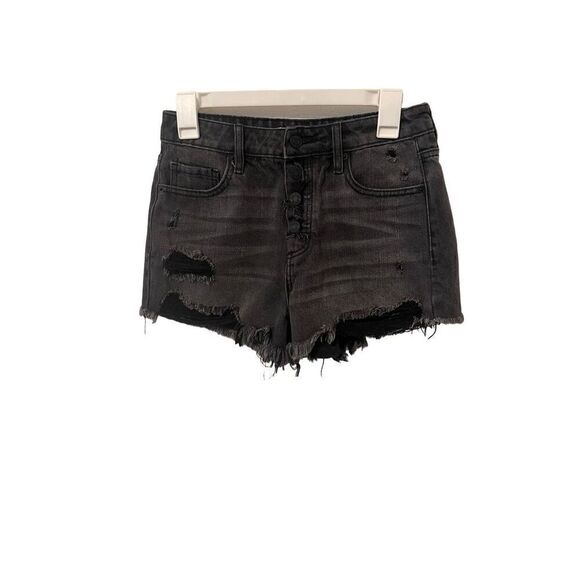 Hidden Black Distressed Button Fly‎ Denim Shorts - Picture 1 of 4